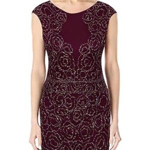 NWT Sheer Sequin Maxi Burgundy Dress Size XL